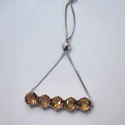 LOT 39:: Beautiful Citrine Sterling Silver Bolo Slide Bracelet- New in Box !