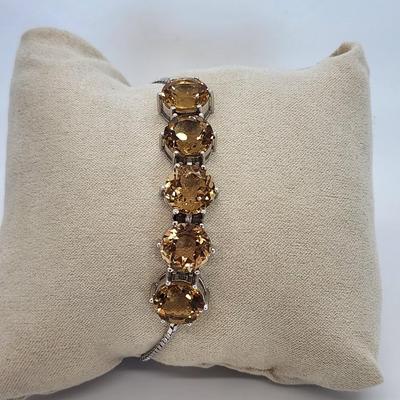 LOT 39:: Beautiful Citrine Sterling Silver Bolo Slide Bracelet- New in Box !