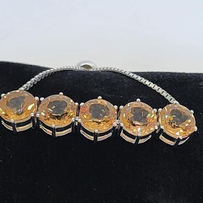 LOT 39:: Beautiful Citrine Sterling Silver Bolo Slide Bracelet- New in Box !