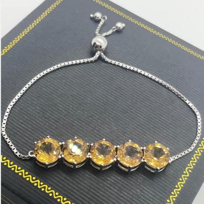 LOT 39:: Beautiful Citrine Sterling Silver Bolo Slide Bracelet- New in Box !