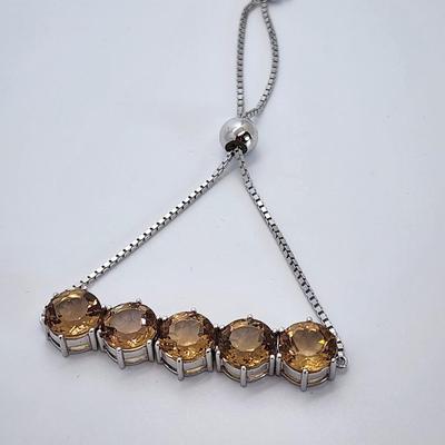 LOT 39:: Beautiful Citrine Sterling Silver Bolo Slide Bracelet- New in Box !