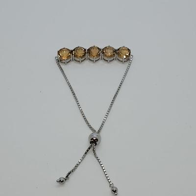 LOT 39:: Beautiful Citrine Sterling Silver Bolo Slide Bracelet- New in Box !