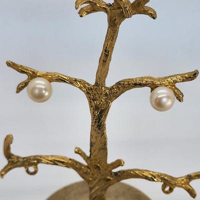 LOT 40 :: BEAUTIFUL Yellow gold 10-11 mm Cultured Freshwater Pearl Stud Earrings- New in original box!