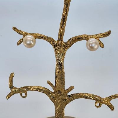 LOT 40 :: BEAUTIFUL Yellow gold 10-11 mm Cultured Freshwater Pearl Stud Earrings- New in original box!