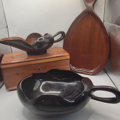 LOT:: 56 Mini Lane Chest & Three MCM Serving Pieces