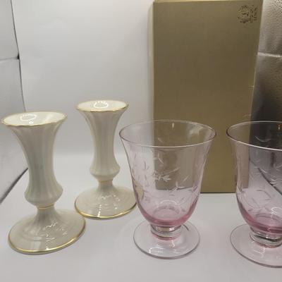 LOT:: 58 Lenox Candlesticks & Lenox Water Goblets