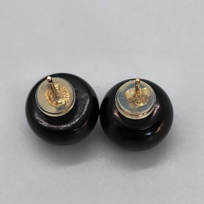 LOT 81:: 10k gold 10-11mm BIG AND BEAUTIFUL PEACOCK CULTURED FRESHWATER PEARL STUD EARRINGS IN 10K YELLOW GOLD- New!