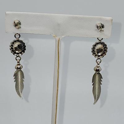LOT:: NEW in Box- Sterling Silver Feather Drop Pierced Earrings