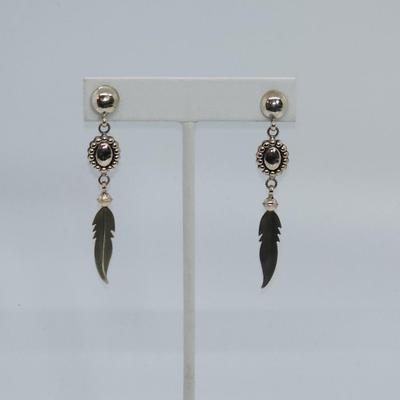 LOT:: NEW in Box- Sterling Silver Feather Drop Pierced Earrings