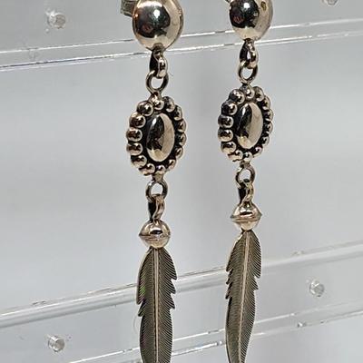 LOT:: NEW in Box- Sterling Silver Feather Drop Pierced Earrings