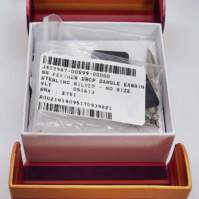 LOT:: NEW in Box- Sterling Silver Feather Drop Pierced Earrings
