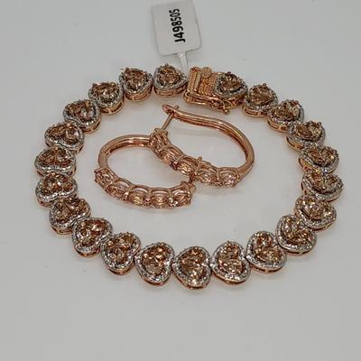 LOT 83:: New! GORGEOUS! Morganite and Diamond Heart Shaped Tennis Bracelet and Matching Earrings in oval cut Morganites set in Rose Gold...