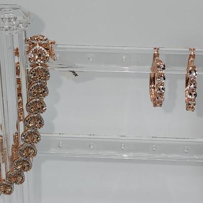 LOT 83:: New! GORGEOUS! Morganite and Diamond Heart Shaped Tennis Bracelet and Matching Earrings in oval cut Morganites set in Rose Gold...