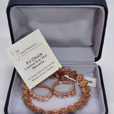 LOT 83:: New! GORGEOUS! Morganite and Diamond Heart Shaped Tennis Bracelet and Matching Earrings in oval cut Morganites set in Rose Gold...