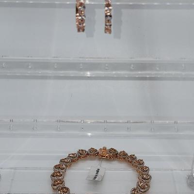 LOT 83:: New! GORGEOUS! Morganite and Diamond Heart Shaped Tennis Bracelet and Matching Earrings in oval cut Morganites set in Rose Gold...