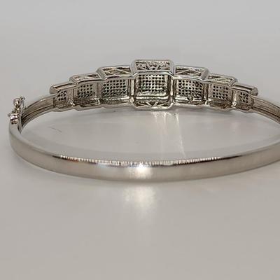 LOT 84:: STUNNING! NEW! Sterling Silver Hinged Blue Diamond Bangle Bracelet