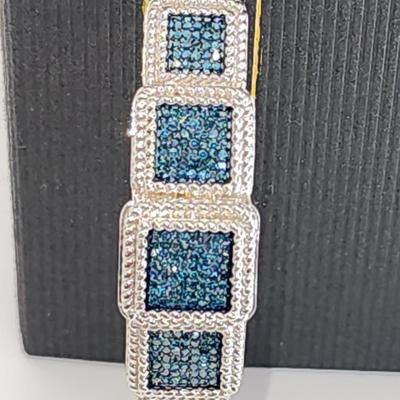 LOT 84:: STUNNING! NEW! Sterling Silver Hinged Blue Diamond Bangle Bracelet
