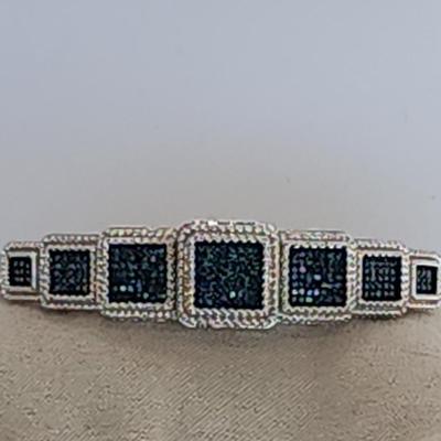 LOT 84:: STUNNING! NEW! Sterling Silver Hinged Blue Diamond Bangle Bracelet
