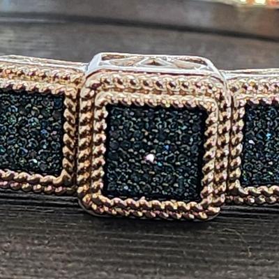 LOT 84:: STUNNING! NEW! Sterling Silver Hinged Blue Diamond Bangle Bracelet