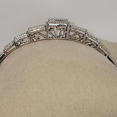 LOT 84:: STUNNING! NEW! Sterling Silver Hinged Blue Diamond Bangle Bracelet