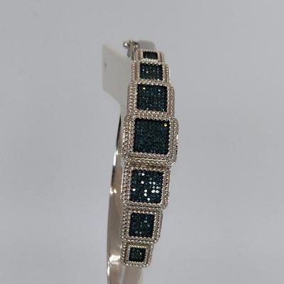 LOT 84:: STUNNING! NEW! Sterling Silver Hinged Blue Diamond Bangle Bracelet