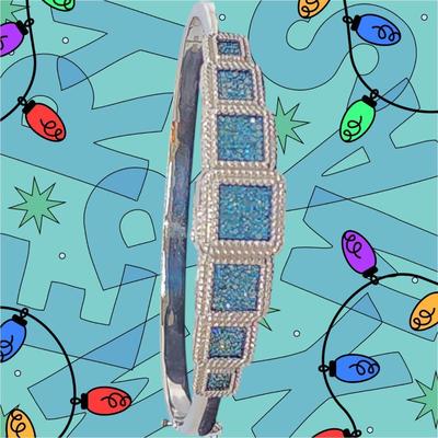 LOT 84:: STUNNING! NEW! Sterling Silver Hinged Blue Diamond Bangle Bracelet