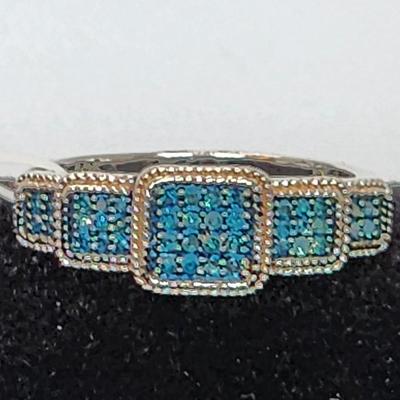 LOT 85:: NEW! STUNNING! Sterling Silver Blue Diamond Size 8 Ring