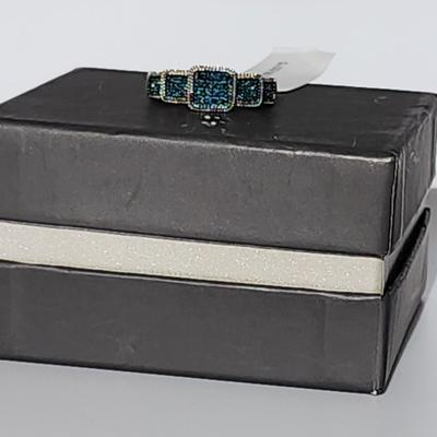 LOT 85:: NEW! STUNNING! Sterling Silver Blue Diamond Size 8 Ring