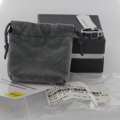 LOT 85:: NEW! STUNNING! Sterling Silver Blue Diamond Size 8 Ring