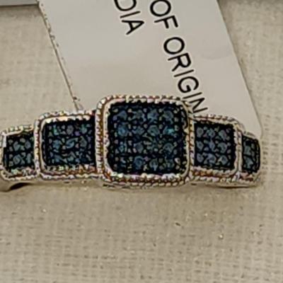 LOT 85:: NEW! STUNNING! Sterling Silver Blue Diamond Size 8 Ring