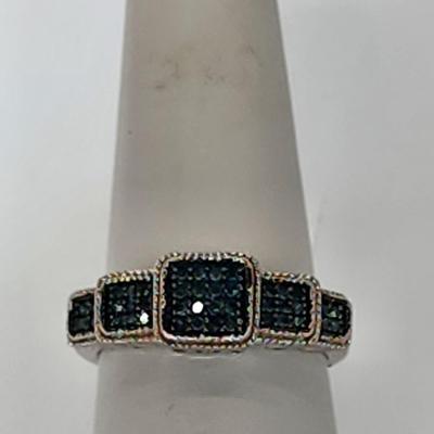 LOT 85:: NEW! STUNNING! Sterling Silver Blue Diamond Size 8 Ring