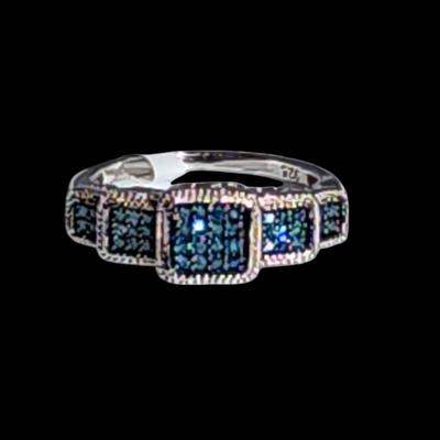 LOT 85:: NEW! STUNNING! Sterling Silver Blue Diamond Size 8 Ring