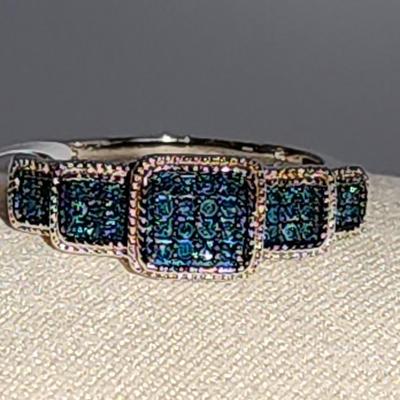 LOT 85:: NEW! STUNNING! Sterling Silver Blue Diamond Size 8 Ring