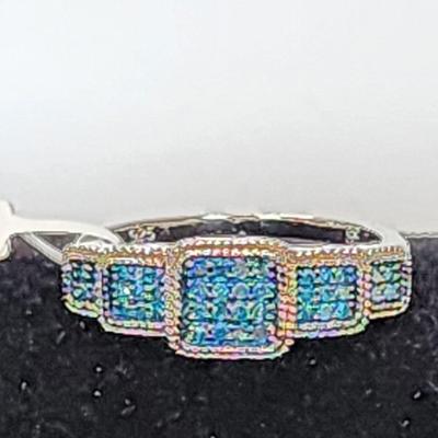 LOT 85:: NEW! STUNNING! Sterling Silver Blue Diamond Size 8 Ring