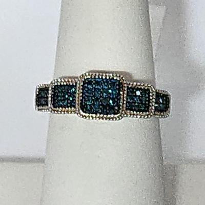 LOT 85:: NEW! STUNNING! Sterling Silver Blue Diamond Size 8 Ring