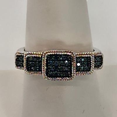 LOT 85:: NEW! STUNNING! Sterling Silver Blue Diamond Size 8 Ring