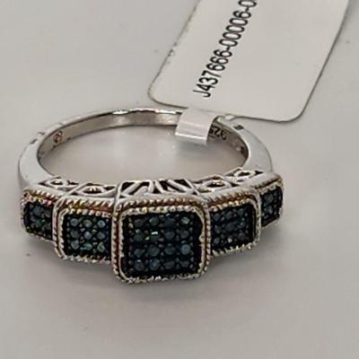 LOT 85:: NEW! STUNNING! Sterling Silver Blue Diamond Size 8 Ring