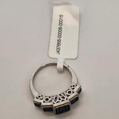 LOT 85:: NEW! STUNNING! Sterling Silver Blue Diamond Size 8 Ring