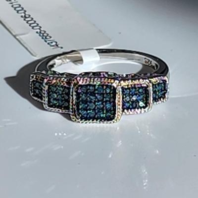 LOT 85:: NEW! STUNNING! Sterling Silver Blue Diamond Size 8 Ring