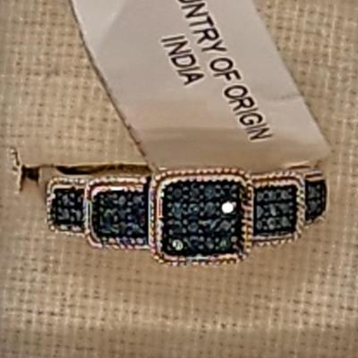 LOT 85:: NEW! STUNNING! Sterling Silver Blue Diamond Size 8 Ring