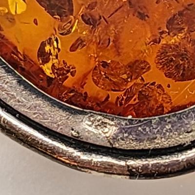 LOT 86:: New, Old Stock- Vintage Sterling Silver Amber Pendant Necklace 24" L-- still had tag from store still on it!