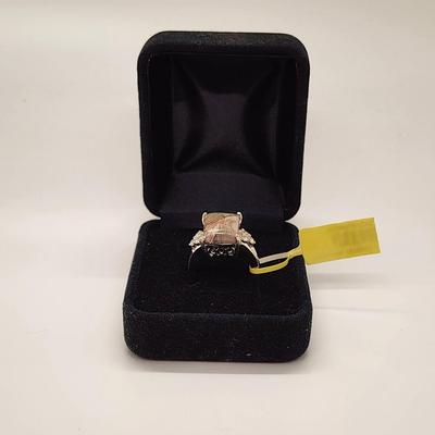 LOT 89:: New! Rainforest Jasper White Topaz Ring Platinum over Sterling sz. 6