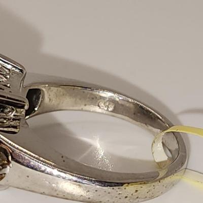 LOT 89:: New! Rainforest Jasper White Topaz Ring Platinum over Sterling sz. 6