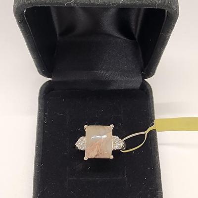 LOT 89:: New! Rainforest Jasper White Topaz Ring Platinum over Sterling sz. 6