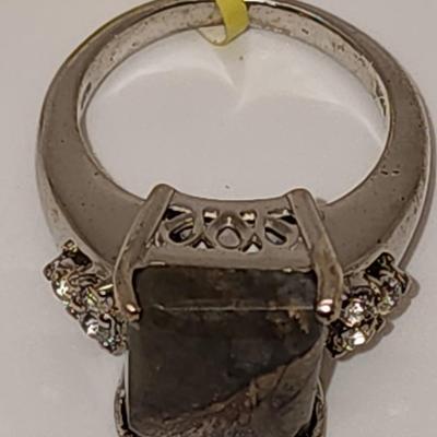 LOT 89:: New! Rainforest Jasper White Topaz Ring Platinum over Sterling sz. 6