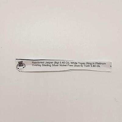 LOT 89:: New! Rainforest Jasper White Topaz Ring Platinum over Sterling sz. 6