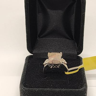 LOT 89:: New! Rainforest Jasper White Topaz Ring Platinum over Sterling sz. 6