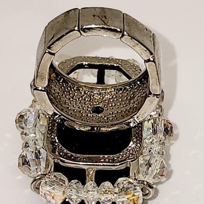 LOT 94:: Vintage Ring LOT - Siverplate- Community spoon ring sz 7, Brutalist Purple stones sz 9 and rest Stretch