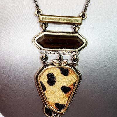 LOT 95:: Two 30" L Necklaces, Two Bracelets and 2 pins featuring Silpada KR "Go Wild" Crystal, Brass, Cowhide Pendant...