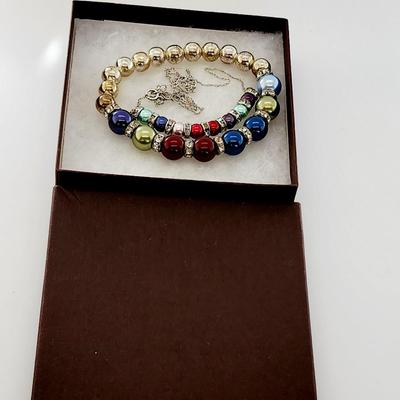 LOT 101:: New Sterling Silver Pearl and Crystal Necklace and Bracelet Set